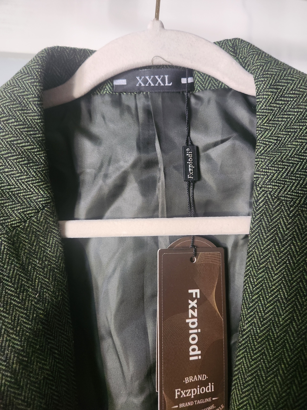 Fxzpiodi Men's Green Herringbone Pea Coat - XXXL